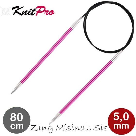 KNİTPRO 47131 ZİNG 80 CM. 5.00 MM. MİSİNALI ŞİŞ