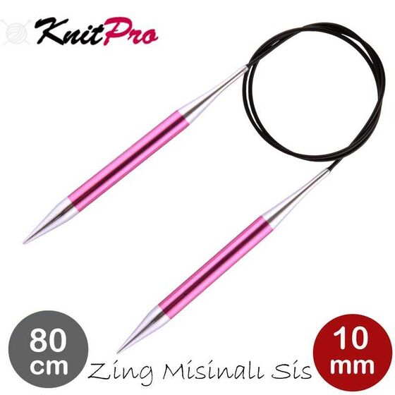 KNİTPRO 47138 ZİNG 80 CM. 10.00 MM. MİSİNALI ŞİŞ